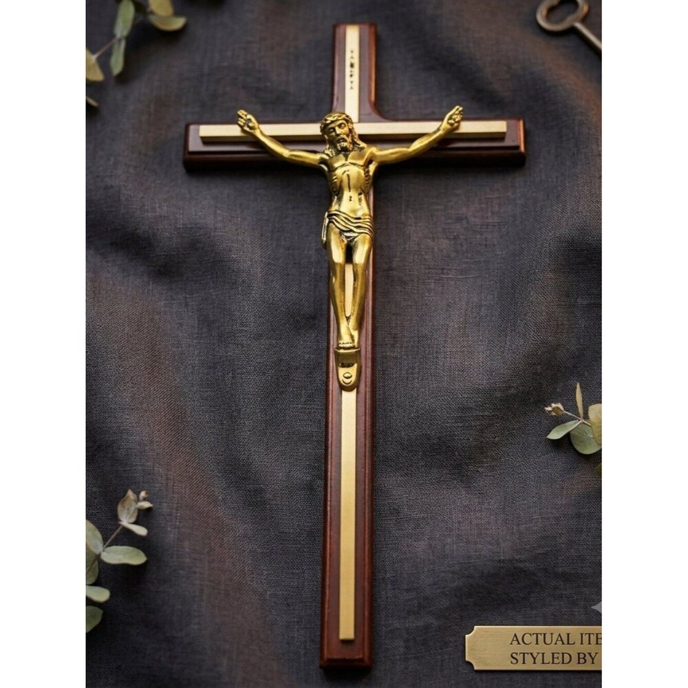 Crucifix Batesville Wood & Brass INRI – Catholic 10" Wall Hang/Magnetic Cross